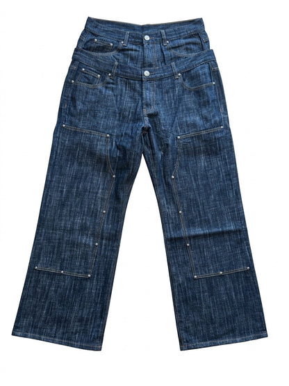 Dual-Waist Double-Knee Raw Demin