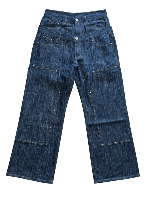 Dual-Waist Double-Knee Raw Demin